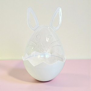 Ovo Acrílico Transparente com Rosto de Coelho e Orelhas - Base Branca - 15x12x12cm - 1 unidade - Rizzo