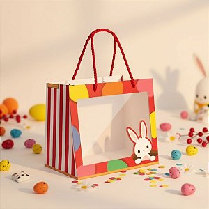 Sacola Premium Para Caixa Meio Ovo Com Visor - Coelhinho Sai Da Toca Vermelho - 30x26x14cm - 1 unidade - Cromus - Rizzo