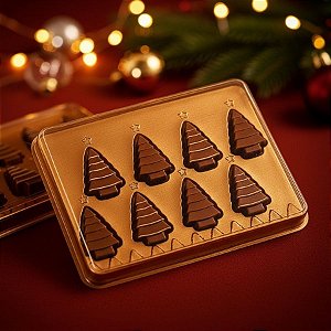 Caixa Retangular de Acetato Para Bombons 8 Cavidades Árvore de Natal - Dourado -  Ref.14390 - 10 unidades - BWB - Rizzo