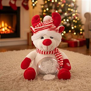 Pelúcia de Natal com Luz, Som e Movimento - Rena Branca com Globo de Neve - 30cm - 1 unidade - Rizzo