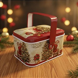 Lata de Metal Retangular Com Alça de Natal - Noel Clássico - 6x10,5x8cm - 1 unidade - Rizzo