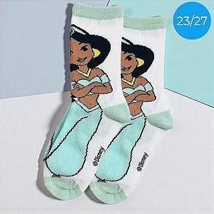 Meia Infantil Cano Médio - Jasmine - Azul - 23/27 - 1 unidade - Disney Original - Rizzo
