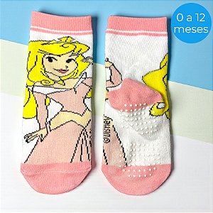 Meia Infantil Antiderrapante - Aurora - Rose - 0 a 12 Meses - 1 unidade - Disney Original - Rizzo