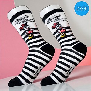 Meia Infantil Cano Médio - Minnie Mouse - Listrada -  27/31 - 1 unidade - Disney Original - Rizzo