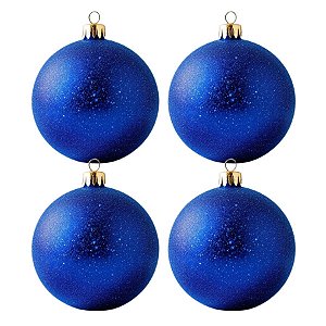 Bolas De Natal - Glitter Azul Escuro - 4 unidades - Rizzo