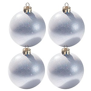 Bolas De Natal - Glitter Branco - 4 unidades - Rizzo