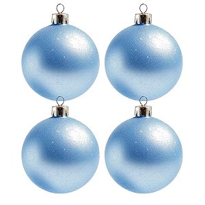 Bolas De Natal - Glitter Azul Claro - 4 unidades - Rizzo