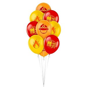 Balão de Festa Decorado 9" 23cm Redondo - Festa Bombeiros - 25 unidades - Regina - Rizzo