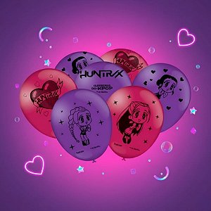 Balão de Festa Decorado 9" 23cm - Guerreiras do K-pop - Ghibi Personagens - 25 unidades - Festcolor - Rizzo