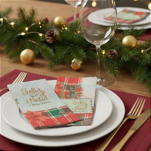 Guardanapo de Papel - Feliz Natal e Boas Festas - Bege - 33x40cm - 10 unidades - Rizzo