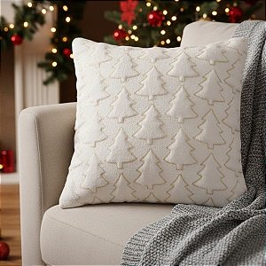Capa para Almofada de Natal - Pinheiros Dourados - Branco - 43cm - 1 unidade - Rizzo