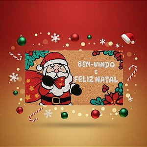 Capacho De Fibra - Papai Noel - Bem-Vindo e Feliz Natal - 33x60cm - 1 unidade - Rizzo