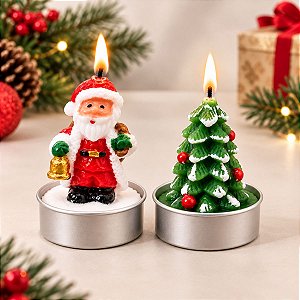Velas Decorativa de Natal - Dupla Natalina Papai Noel e Pinheiro - 6x5cm - 1 unidade - Rizzo