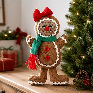Enfeite de Pendurar de Natal - Boneco Gingerbread com Laço e Cachecol - 7x11x3cm - 1 unidade - Cromus - Rizzo