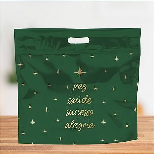 Sacola Metalizada com Zip - Desejos Verde e Ouro - 46x43cm - 1 unidade - Cromus - Rizzo