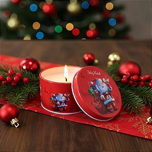 Vela Aromática De Natal - Lata Metálica Papai Noel com Drink - 50g - 1 unidade - Rizzo