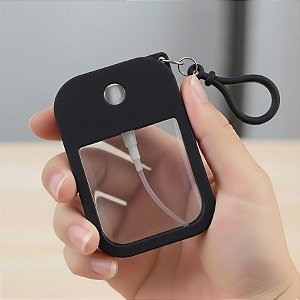 Frasco Spray Portátil Macaron Cartão com Capa de Silicone e Gancho - 38ml - Preto - 1 unidade - Rizzo