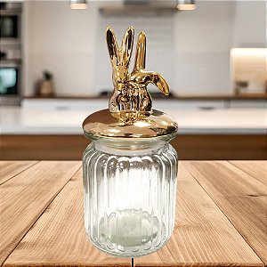 Pote Decorativo de Vidro - Coelhos Dourados - 7,5x16,5cm - 1 unidade - Rizzo - Rizzo