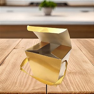 Caixa Para Presente com Alça de Cetim - Ouro - 8,5x7x8cm - 10 unidades - Cromus - Rizzo