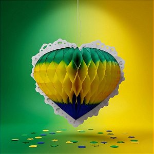 Enfeite Decorativo Para Pendurar - Coração - Bandeira do Brasil - 23cm - 1 unidade - GiroToy - Rizzo