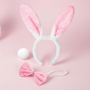 Kit Fantasia Coelhinho - Rosa e Branco - 29x12cm - 1 unidade - Rizzo