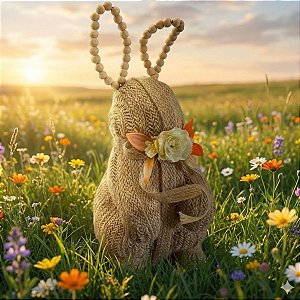 Enfeite Decorativo de Páscoa - Coelho de Palha com Flor - 31x16x14cm - 1 unidade - FlorArte - Rizzo