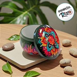 Lata De Metal Estampa De Mandala - Verde, Azul e Vermelho - 7x7x4cm - 130ml - 1 unidade - Rizzo