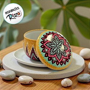 Lata De Metal Estampa De Mandala - Azul e Rosa - 7x7x4cm - 130ml - 1 unidade - Rizzo