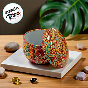 Lata De Metal Estampa De Mandala - Vermelho, Amarelo e Azul - 7x7x4cm - 130ml - 1 unidade - Rizzo