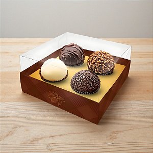 Caixa Para 4 Doces com Tampa Cristal - Páscoa Gourmet - 9x9x4,5cm - 10 unidades - Regina - Rizzo