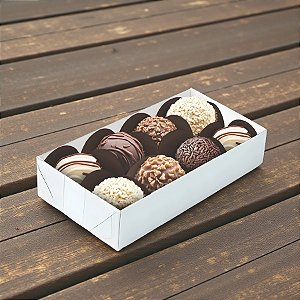 Caixa Para 8 Doces com Tampa Cristal - Branca Lisa - 16x8x4cm - 10 unidades - Regina - Rizzo