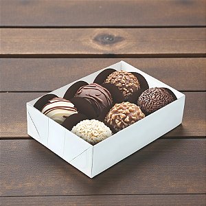Caixa Para 6 Doces com Tampa Cristal - Branca Lisa - 12x8x4cm - 10 unidades - Regina - Rizzo