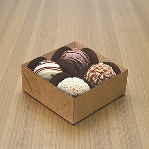 Caixa Para 4 Doces com Tampa Cristal - Kraft Lisa - 9x9x4,5cm - 10 unidades - Regina - Rizzo