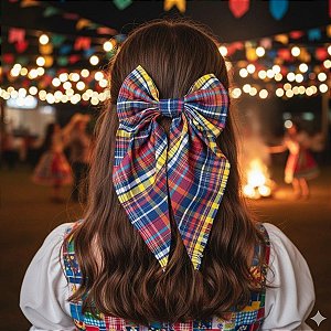 Enfeite de Cabelo Laço Médio - Xadrez - Presilha Serrilhada - 12x21cm - 1 unidade - Rizzo