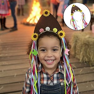 Tiara Festa Junina com Fitilhos Coloridos e Chapéu Cangaceiro - Neon - 12x31cm - 1 unidade - Partiufesta - Rizzo