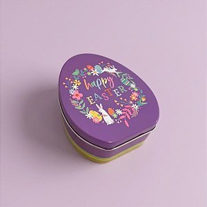 Lata de Metal Ovo de Páscoa - Happy Easter Roxo - 11,5x9x4,5cm - 1 unidade - Rizzo