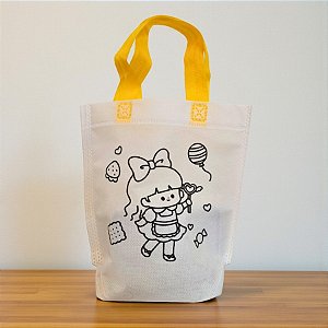 Sacola de Microfibra com Estampa Para Colorir - Menina - Alça Amarela - 21,5x24x5x9cm  - 6 unidades - Rizzo
