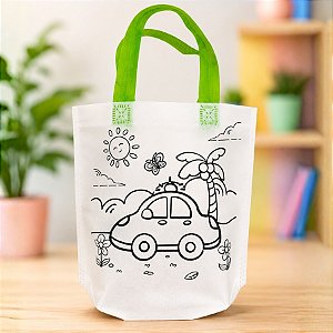 Sacola de Microfibra com Estampa Para Colorir - Carro - Alça Sortida - 21,5x24x5x9cm  - 6 unidades - Rizzo