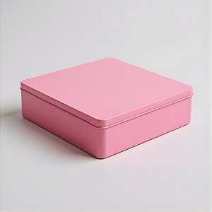 Lata de Metal Quadrada - Rosa - 19,5x5,5x19,5cm - 1 unidade - Rizzo