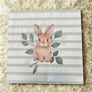 Guardanapo de Páscoa - Coelho com Listras Verdes - 33x33cm - 20 unidades - Cromus - Rizzo