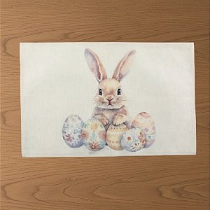 Jogo Americano Retangular de Páscoa - Coelho com Ovinhos - 30x48cm - 4 unidades - Cromus - Rizzo
