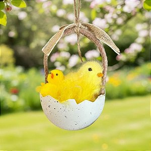 Enfeite Para Pendurar de Páscoa - Ovinho com Pintinhos - 20,5x7,5x7cm - 1 unidade - Cromus - Rizzo