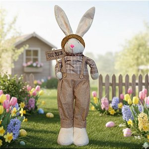 Coelho Decorativo em Pé Xadrez Colorido com Placa - 60cm - 1 unidade - Rizzo