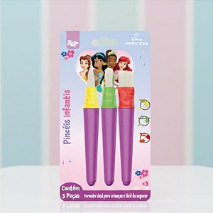 Kit Pincel Infantil - Princesas - 3 Itens - Disney Original - 1 unidade - Rizzo