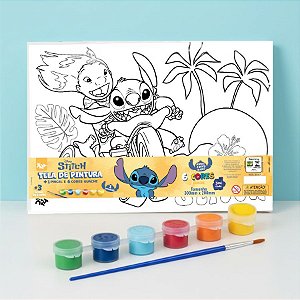 Conjunto Tela de Pintura com Guache e Pincel - Stitch - 30x20cm - Disney Original - 1 unidade - Rizzo