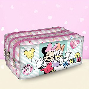 Estojo Triplo com Zíper - Minnie Mouse - 19x11cm - Disney Original - 1 unidade - Rizzo