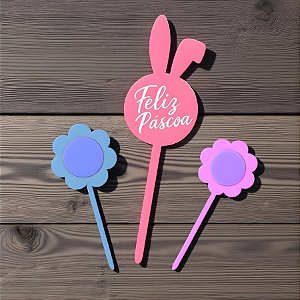 Pick Decorativo de Páscoa - Feliz Páscoa Lilás - 21x6cm - 3 unidades - Rizzo
