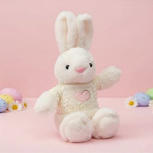 Coelho de Pelúcia Branco com Blusa de Coração - Branco - 38,5x24x14cm - 1 unidade - Rizzo