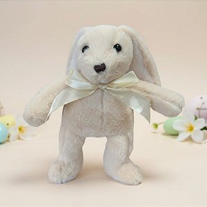 Coelho de Pelúcia Creme com Laço - 27x25x8cm - 1 unidade - Rizzo