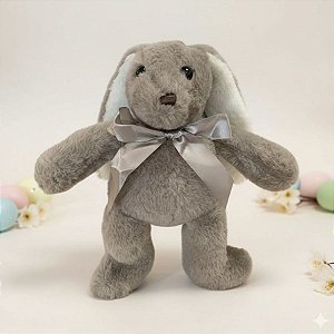 Coelho de Pelúcia Cinza Escuro com Laço - 27x25x8cm - 1 unidade - Rizzo